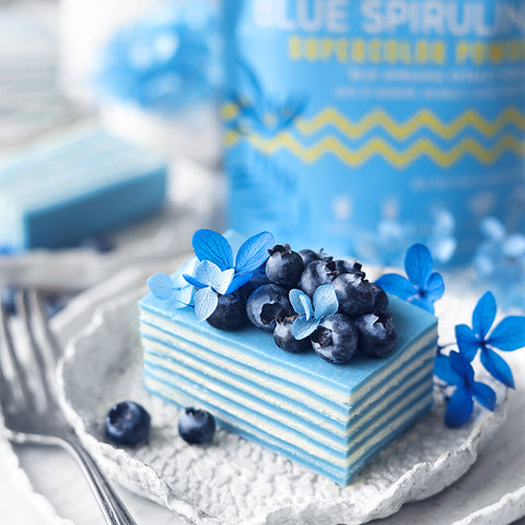 Aqua Blue Spirulina Crepe Cake with Coconut Chantilly Cream