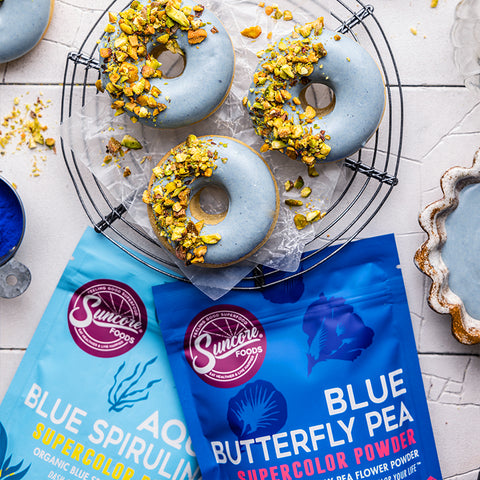 Blue-tiful Glazed Pistachio Donuts