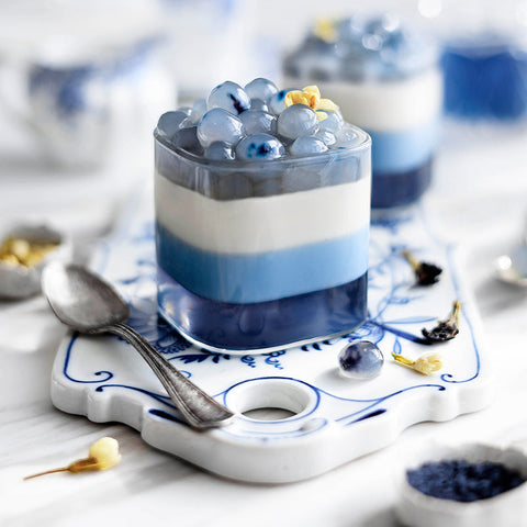 Butterfly Pea Flower & Jasmine Infused Pudding with Butterfly Pea Flower Tapioca Pearls