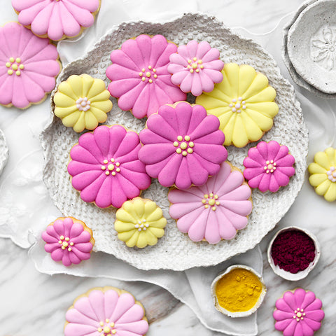 Cerise Prickly Pear & Canary Yellow Safflower Flower Cookies