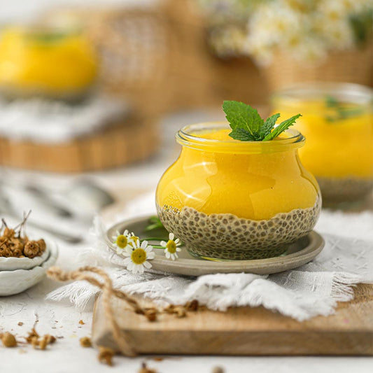 Suncore Foods® Chamomile-Infused Chia Pudding with Mango Passion Fruit Curd