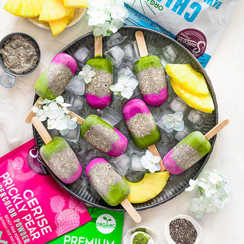Chia Matcha Prickly Pear Popsicles