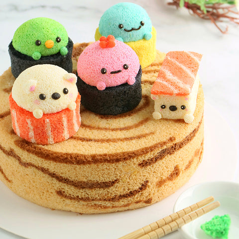 Adorable Colorful Sushi Chiffon Cake Platter