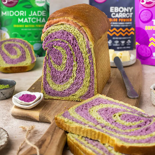 Ebony Carrot Lilac Taro Yam Matcha Swirl Bread