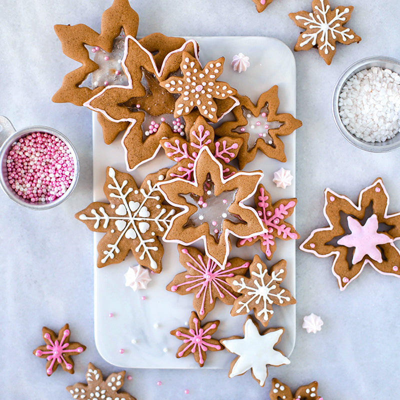 Suncore Foods Pink Pitaya Glaze Snowflakes Gingerbread Cookies