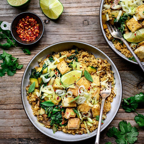 Green Turmeric Coconut Quinoa with Lentils and Curry