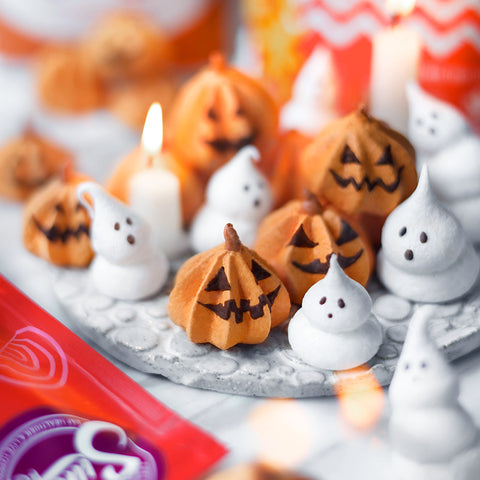 Halloween Jack-O-Lantern and Ghost Meringue Cookies