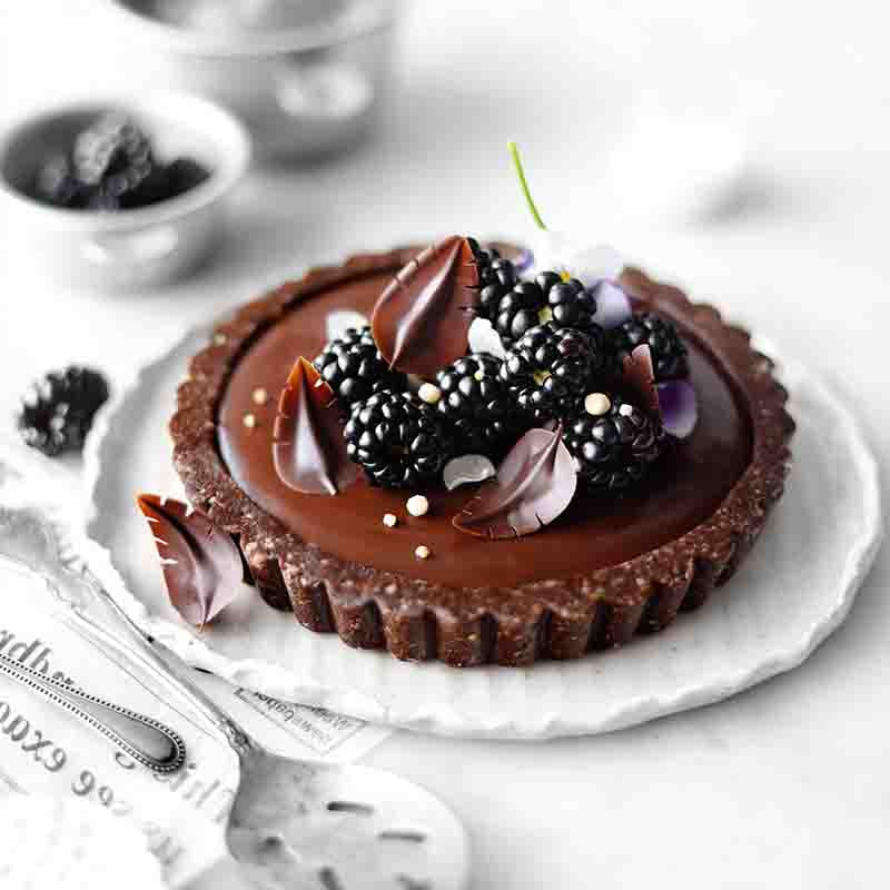 Suncore Foods Rich Velvety Cacao Nibs Chocolate Ganache Quinoa Tart