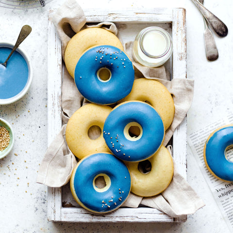Blue Spirulina Glazed Vanilla Donuts