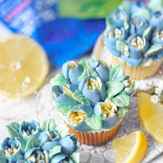 Suncore Foods Butterfly Pea Flowers & Pandan Buttercream Lemon Cupcake