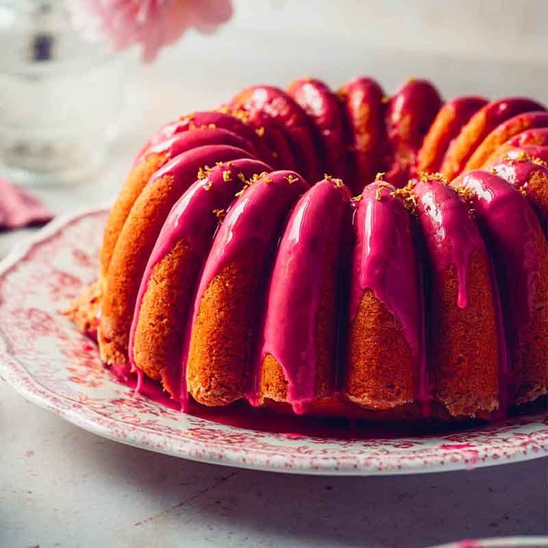 Suncore Foods Orange Bundt Cake with Red Beet Glaze