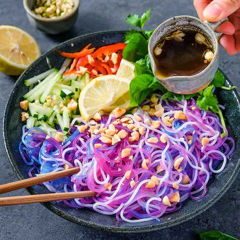 Rainbow Noodle Salad with Jasmine Lemon Dressing