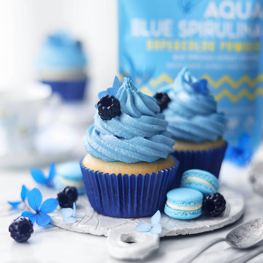 Suncore Foods Vanilla Buttermilk Cupcake with Blue Spirulina Frosting