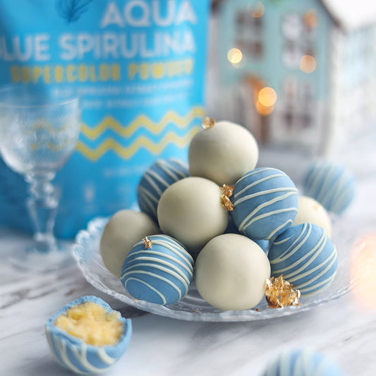 Suncore Foods Aqua Blue Spirulina White Chocolate Cake Balls