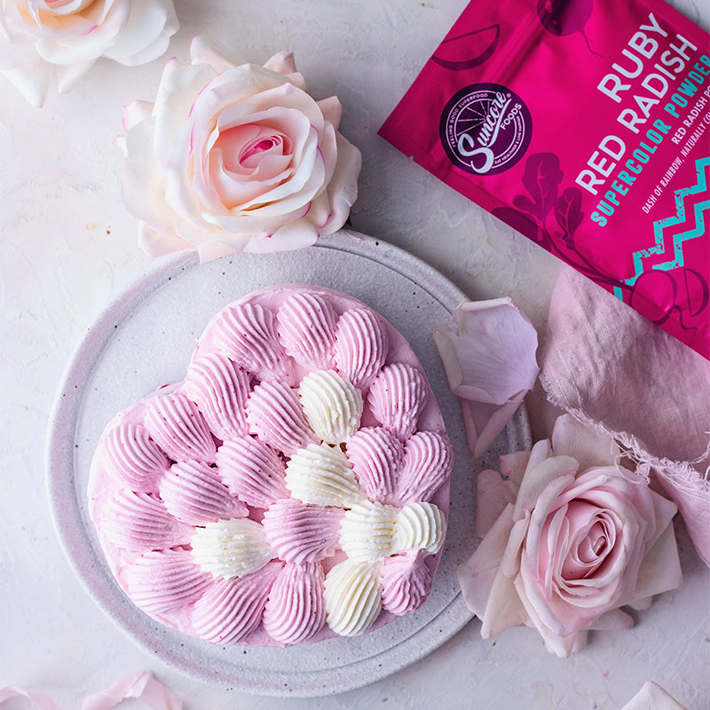 Suncore Foods Ruby Red Radish Pink Crepe Heart Shaped Crepe Cake