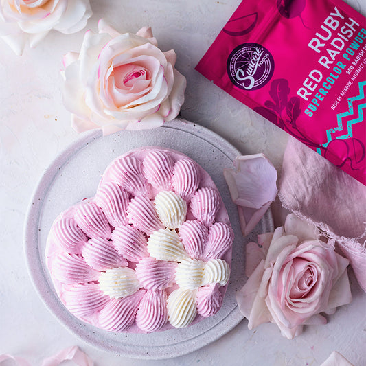 Suncore Foods Ruby Red Radish Pink Crepe Heart Shaped Crepe Cake