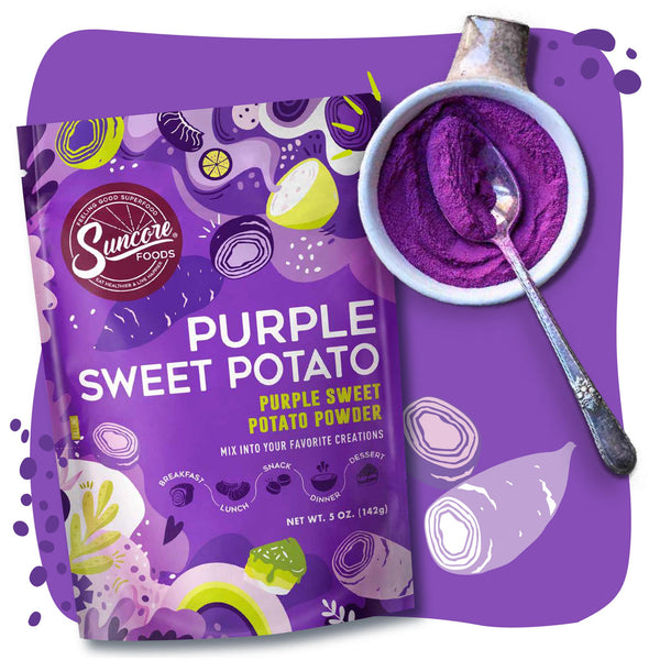 Purple Sweet Potato Powder - Premium natural food coloring powder from Suncore Foods - starting at $20.99 and available in larger sizes! Shop now at www.suncorefoods.com