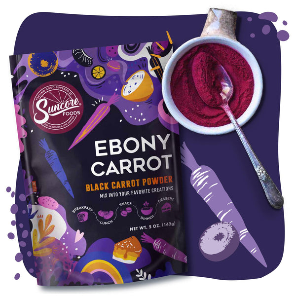 Ebony Black Carrot Powder - Premium Natural Food Powder from Suncore Foods - Starting $20.99 and available in larger sizes including wholesale bulk orders! Shop now at www.suncorefoods.com